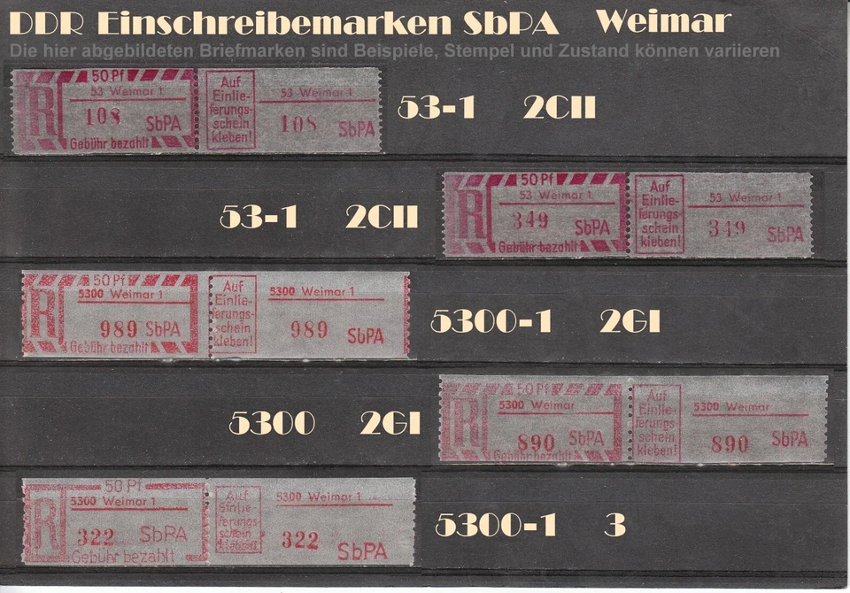 DDR R-Zettel SbPA Einschreibemarken Weimar 5300 53 postfrisch ** LOT - Bild 1 von 1