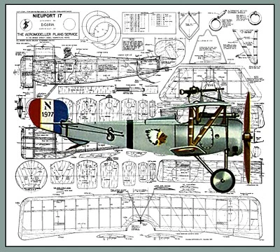 Model Airplane Plans (FF) : Nieuport 17 1/16 Scale 27" Biplane for .8cc (.049ci) - Image 1 of 4