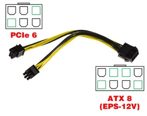 Cordon Adaptateur ATX 8 Points Femelle vers PCIe 6 points Mâle - Longueur 20cm - Photo 1/1