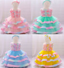 Baby Girl Toddler Wedding Bridesmaid Rainbow Flower Princess Tutu Birthday Dress