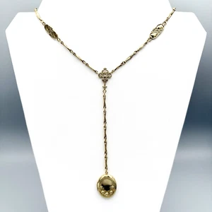 NEW Vintage 1928 Locket Pendant Necklace Gold-tone Etched Floral Victorian Reviv - Picture 1 of 9