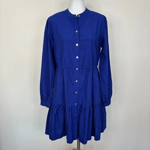 Draper James Dress Medium Blue Striped Button-Through Pockets Long Sleeve Womens - Picture 1 of 11