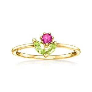 Pure Collection by Ross-Simons Rhodo Garn & Peridot Rng in 14k Gold - Picture 1 of 5
