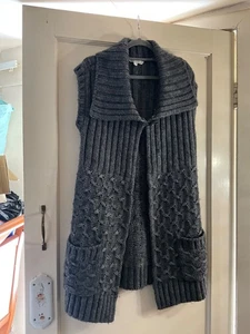 Fat Face ladies dhunky knit grey sleeveless long cardigan Medium - Picture 1 of 2