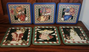 Vintage Pimpernel Weihnachten Bär Engel Untersetzer 6er Set mit Box Kork Rückseite - Bild 1 von 9