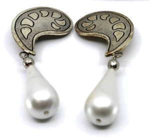 Modische Perlen große Ohrhänger Omega Clip silberfarben Italien #9 - Bild 1 von 9