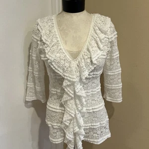 Top Carolina Herrera bianco in pizzo con volant - Foto 1 di 8