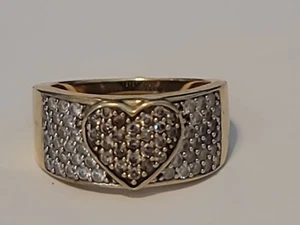 10k Yellow Gold&Diamond Ring Thick Band w/Pave Heart Gemstones 4.9g - Picture 1 of 13