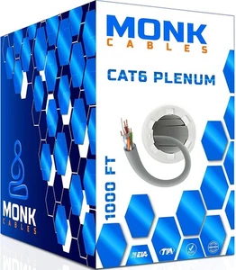 MONK CABLES CAT6 Plenum Cable 1000ft | UTP, 23AWG, 550MHz | DSX-8000 Certified - Picture 1 of 5