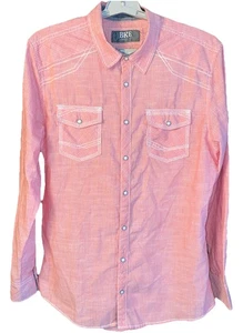 Camisa BKE Hebilla Rayas Naranja Estándar Perla Broches Doble Bolsillos en el Pecho XL - Imagen 1 de 7