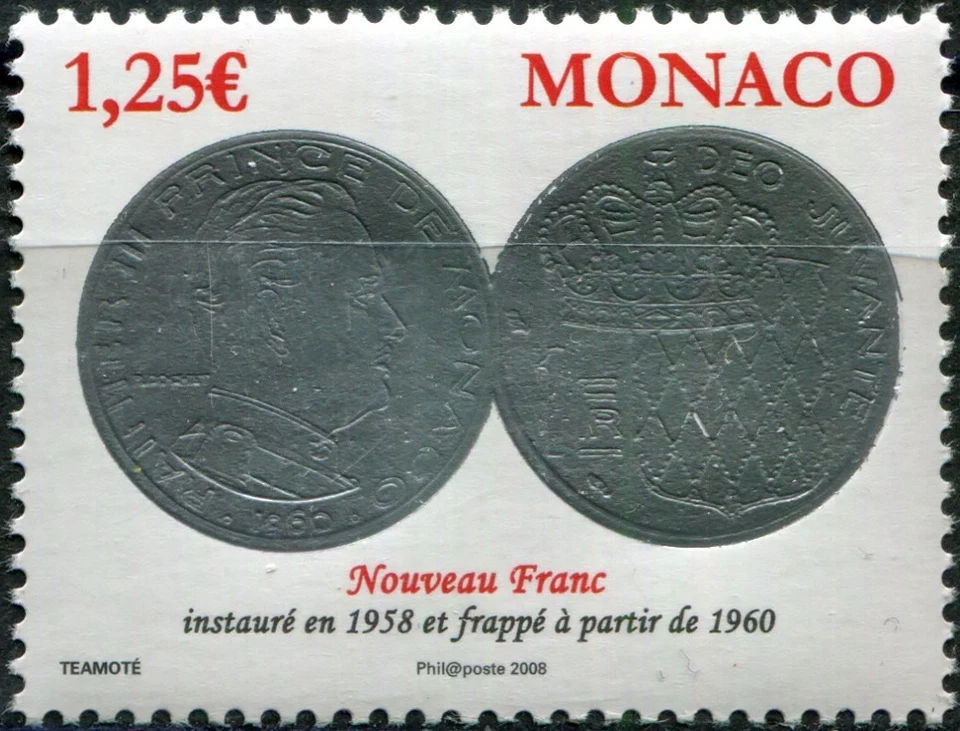 Monaco 2008. Coins. 1 New Franc Rainier III (1960) (MNH OG **) Stamp - Image 1 of 1