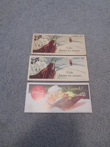 3 old 1940s COCA COLA SODA Postcard Collection COKE Ad Cards LOT of 3 - Picture 1 of 5