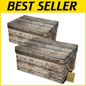 Chic 2-Pack Foldable Rustic Storage Boxes - Decorative Bins with Rope Handles - Picture 1 of 9