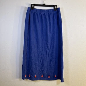 Quacker Factory Sz L VTG Womens Embroidered Blue Sailboat Skirt Elastic Waist - Picture 1 of 8