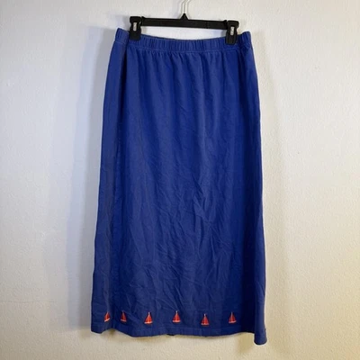 Quacker Factory Sz L VTG Womens Embroidered Blue Sailboat Skirt Elastic Waist - Image 1 of 4