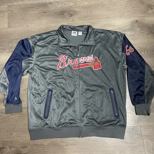 Majestic Atlanta Braves Embroidered Gray Blue Full Zip Jacket Men's 3XL - Picture 1 of 10