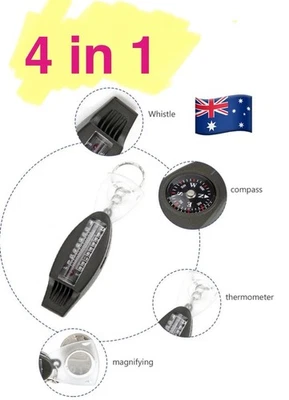 4 in 1 Multifunction Emergency Whistle Compass Magnifier Thermometer Keychain AU - image 1 of 4