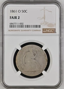 1861-O NGC FAIR 2 Liberty Seated Half Dollar - New Orleans Mint - LowBall - Picture 1 of 2