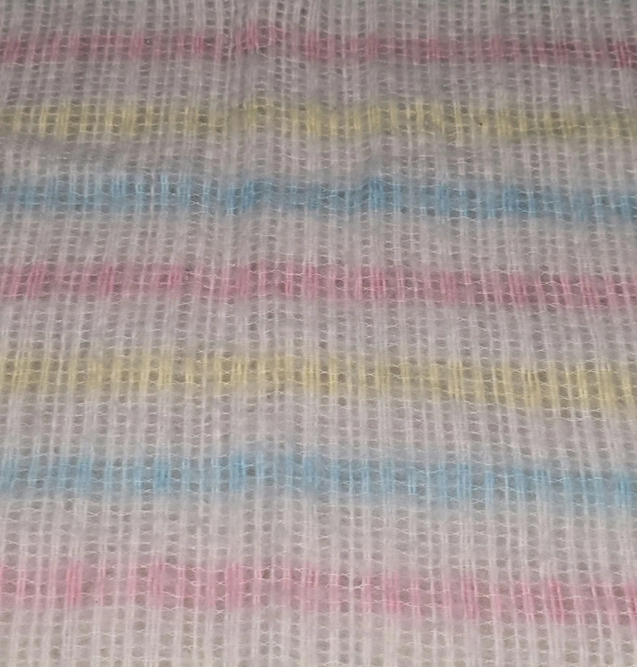 Manta bebé vintage a rayas pastel baliza acrílico tejido gofre abierto WPL 1675 Foto 1 de 4