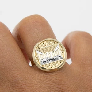 Diamond-Cut Round Last Supper Ring Real Solid 10K Yellow White Gold Size 7 - Picture 1 of 5