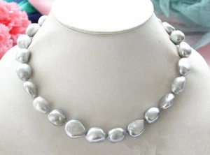 22'' 8-9mm Natural Silver Gray Baroque Freshwater Cultured Pearl Necklace PN1195 - Picture 1 of 6