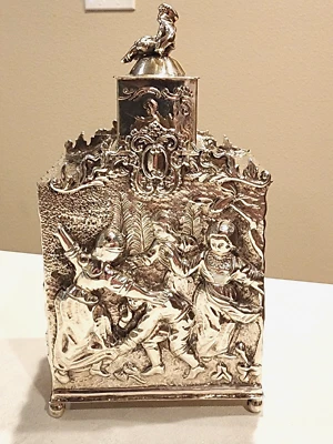 ANTIQUE Dutch 833 Silver Tea Caddy Ornate Repousse Florals Armorial Crest - Image 1 of 4