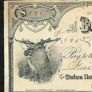 Seltener 1883 "Union Bank of Abingdon" Bankscheck Illinois mit Hirsch Vignette - Bild 1 von 3
