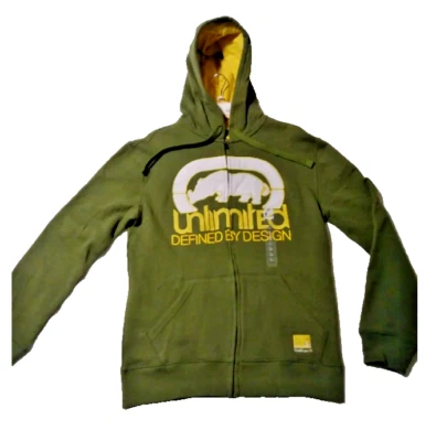 ¡NUEVO! Chaqueta con Capucha Ecko Unlimited Cremallera Completa - Verde Amarillo y Blanco - Talla L Foto 1 de 4