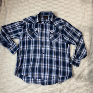 Plains Western Wear Mens Size XL Pearl Snap Button Front Shirt Blue Plaid - Picture 1 of 7