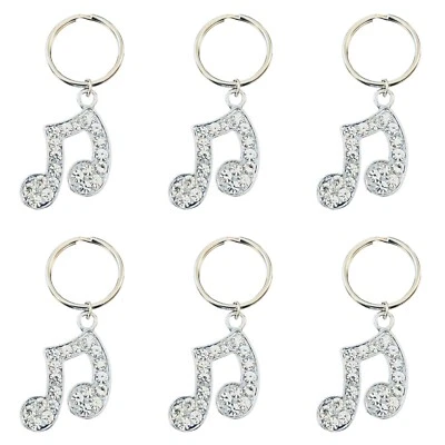 Music Note Keychains Lot 6 Keyrings Silver Split Ring Rhinestone Crystal Gift — 第 1/2 张图片