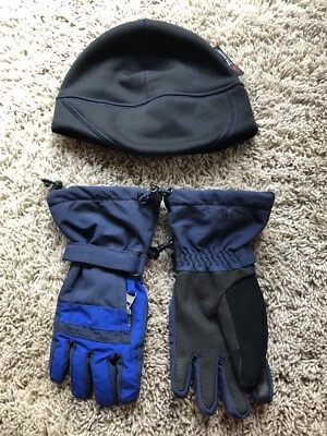 LOT LANDS END sz S Boys GLOVES Navy/Blue WATERPROOF & POLARTEC HAT CAP Warm Z22 - Image 1 of 4