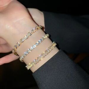 925 Sliver Gold Crystal Bracelet Bangle Adjustable Women Cubic Zirconia Jewelry