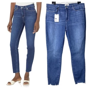 Paige Pants 34 Blue Jeans Hoxton Ankle High Rise Skinny Denim Stretch Raw Hem - Picture 1 of 10