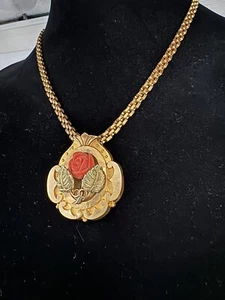 Wow! Antiqued Victorian Engraved Coral? Rose GOLD FILLED NECKLACE 16’ & Pendant - Picture 1 of 21