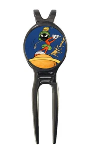 Marcador de pelota de golf Marvin The Martian Looney + Herramienta Divot de metal negro Bugs Bunny - Imagen 1 de 3