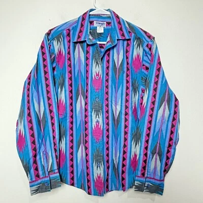 Camisa Western Vintage Wrangler Cepillo Algodón Azteca Para Mujer MEDIANA Abotonada L/S Foto 1 de 4