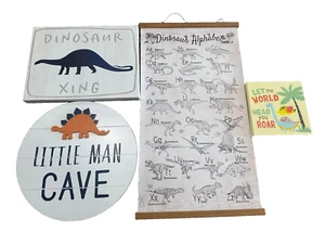 Baby Boy Dinosaur Nursery Playroom Wall Decor Canvas Alphabet Man Cave Roar - Picture 1 of 2