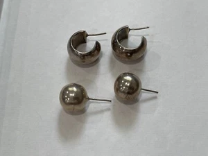 Vintage Sterling Silver Pair of Huggie Earrings & Ball Form Pair - Picture 1 of 8