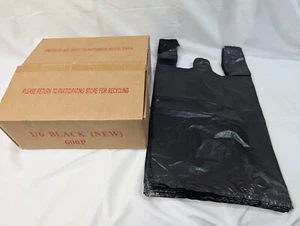 Large Black Plastic Grocery Shopping T-Shirt Bags (21 x 6.5 x 11.5 inches) 600pc - Picture 1 of 6