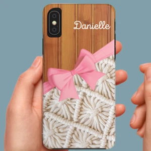 Grandma Core Macrame, Bow, & Wood Tough Phone Case for Iphone & Samsung Galaxy - Picture 1 of 108