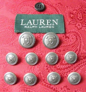 RALPH LAUREN POLO SHEILD LOGO ANTIQUE NICKEL BRASS WATERBURY BLAZER BUTTON SET - Bild 1 von 19