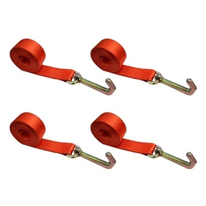 4 Pack Heavy Duty G70 2" x 10' Mini J Hook Towing Strap for Trailer Wrecker Red - Picture 1 of 7