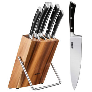Messerset Messerblock 6 teilig Profi Kochmesser Küchenmesser Holz Edelstahl