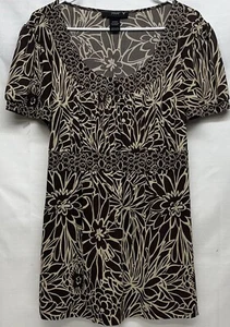 Venezia Women's Blouse Tunic Brown Beige Floral With Tie Size 18/20 - Picture 1 of 4