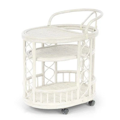 Mesa de carro de mudanza de mimbre ECO de ratán hecha a mano exclusiva, blanca Foto 1 de 4