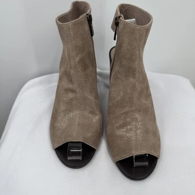 Botines de cuero Donald J Pliner Irene para mujer 10 peep toe bloque brillo metálico Foto 1 de 4