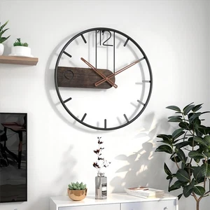 Wanduhr Groß Vintage Retro Uhr Metall Modern Stylisch, Schwarz/Braun, 40 cm - Bild 1 von 5