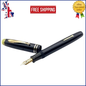 VINTAGE MOORE FOUNTAIN PEN IN BLACK & JADE FLEXIBLE 14K GOLD STUB MEDIUM NIB USA - Picture 1 of 14