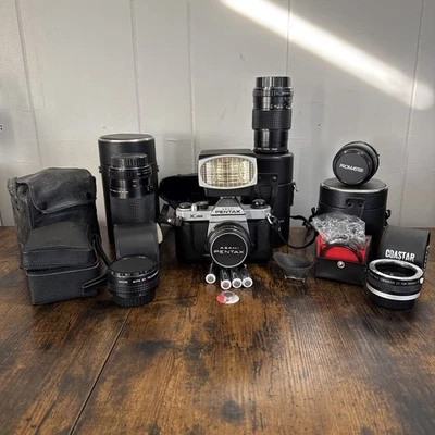 SLR original vintage Asahi Pentax K1000 35 mm con muchos accesorios raros Foto 1 de 4