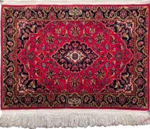 98 x 84cm Vintage Handmade Persiann Kashann Carpet Oriental Small Wool Silk Rug - Picture 1 of 22